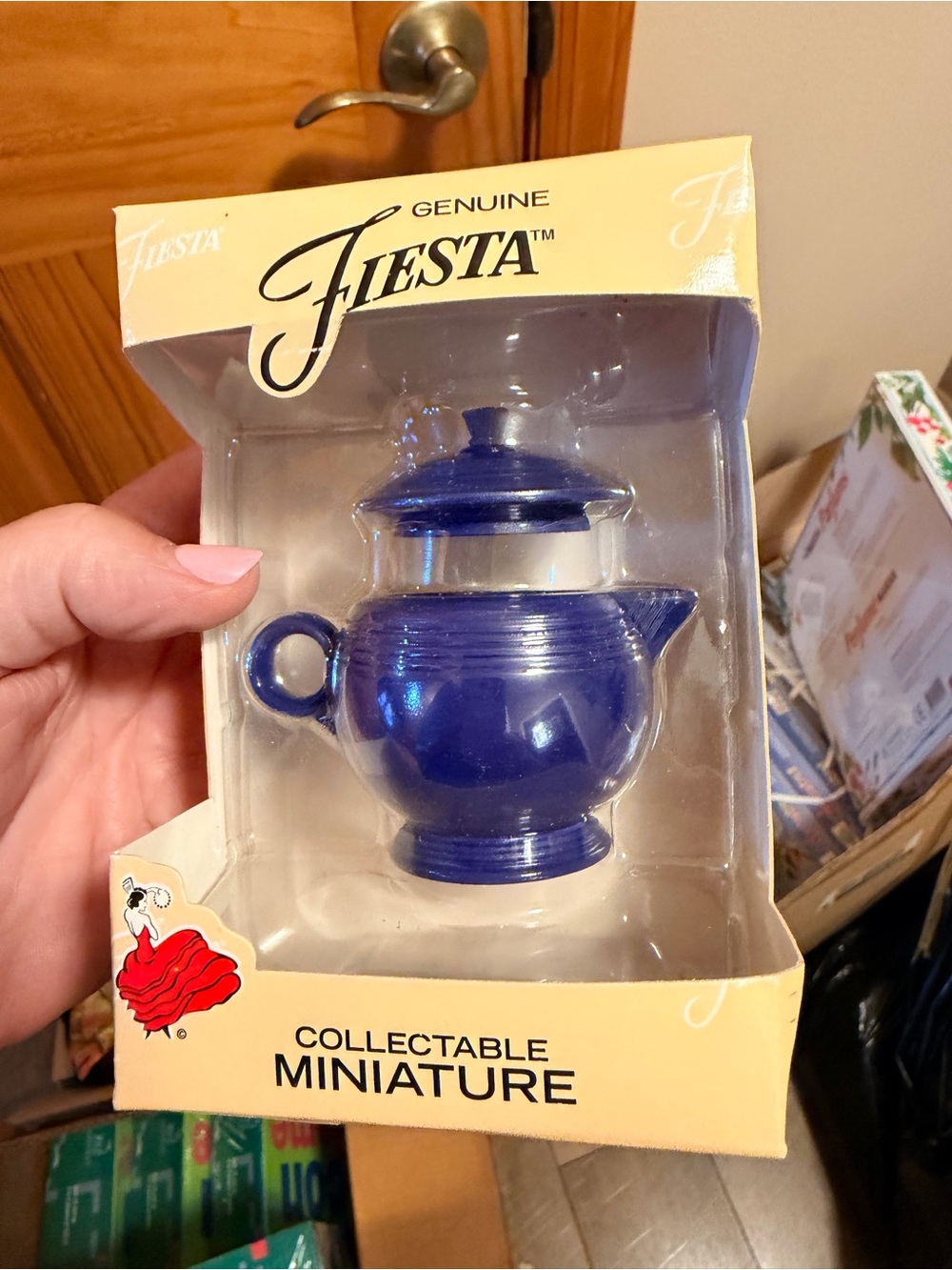 Vintage Fiesta Accessories Miniature Teapot Cobalt Blue MIB Collectible 1990s